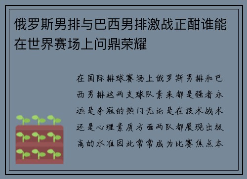 俄罗斯男排与巴西男排激战正酣谁能在世界赛场上问鼎荣耀